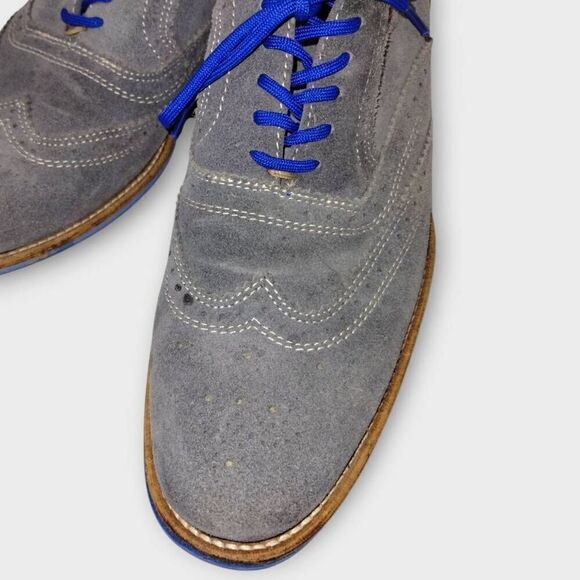 Giorgio Brutinit Mens Shoes Sz 10 Grey Suede Blue Sole Tie Wing Tips classsic - Picture 4 of 9